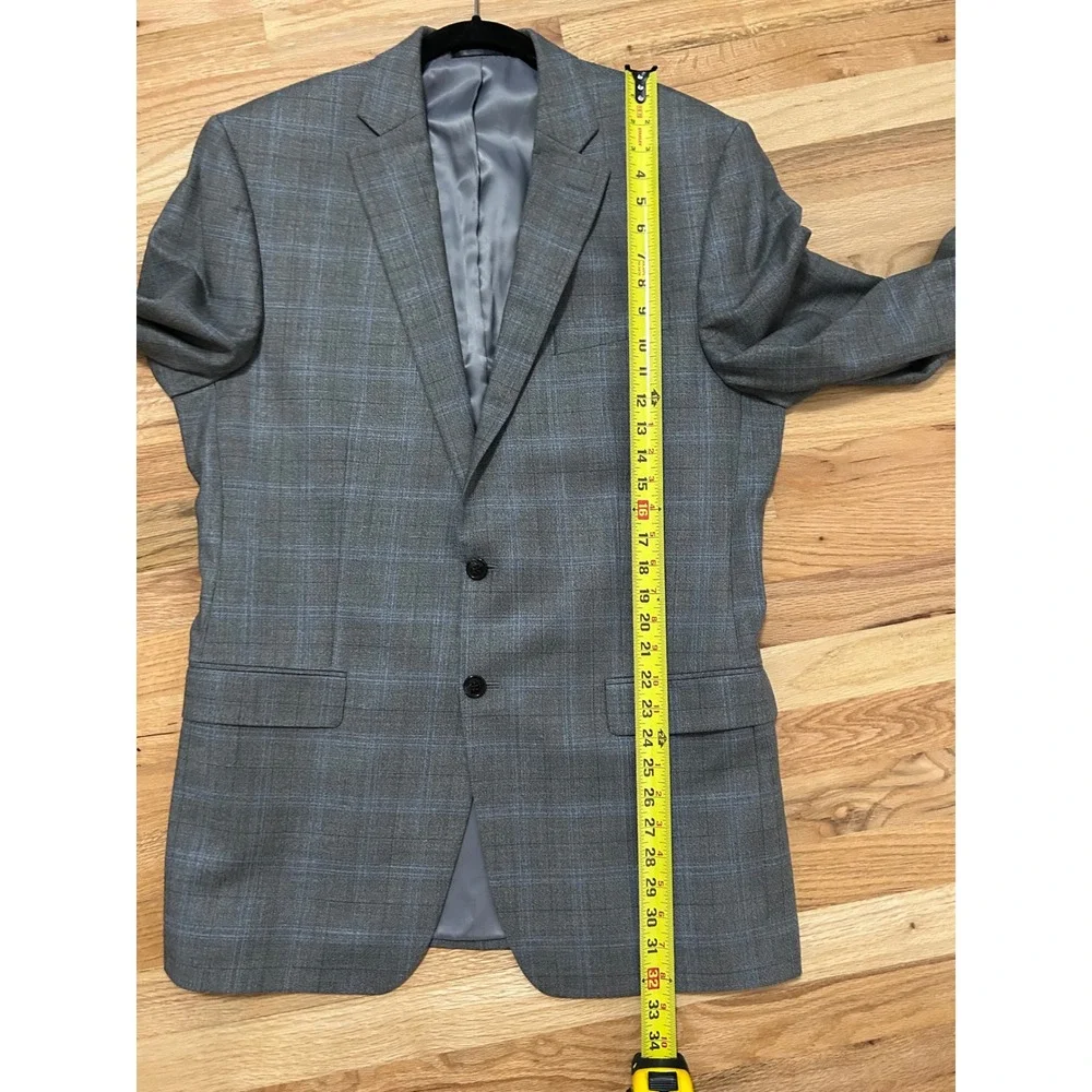 LAUREN Ralph Lauren Mens 42L Gray Blue Plaid Windowpane Wool Silk Blazer‎ Jacket